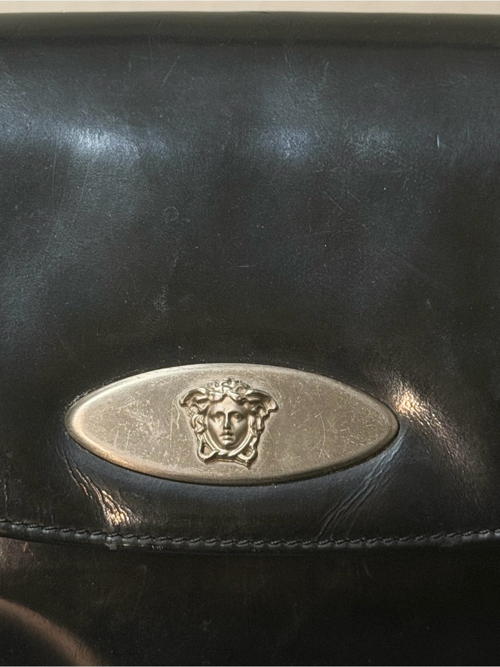 Versace Black Leather Briefcase with Medusa Silver Plaque